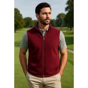 Peter Millar Men’s Medium Burgundy Warmth Full Zip Fleece Vest